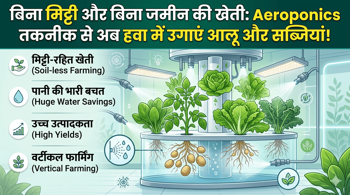 बिना मिट्टी और बिना जमीन की खेती: Aeroponics तकनीक से अब हवा में उगाएं आलू और सब्जियां!